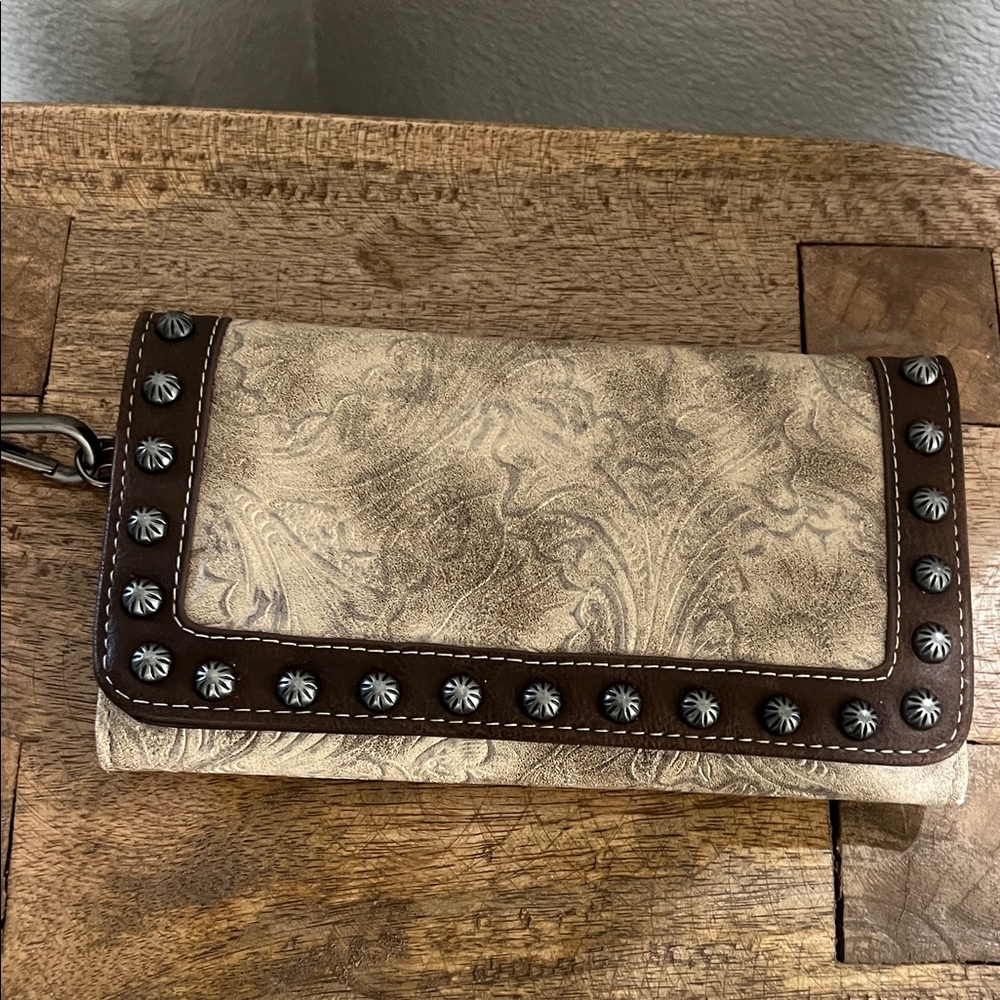 Studded Beige and Brown Clutch